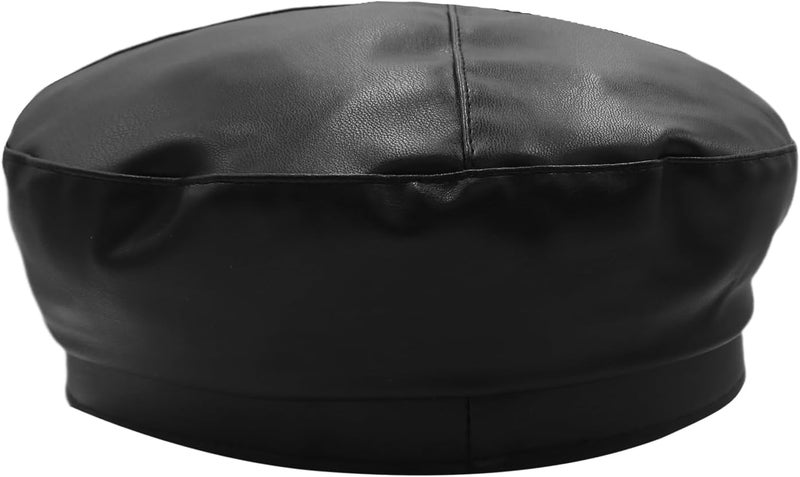 MINGSEECESS Women PU Leather French Black Beret Hat Causal Beanie Hat - Image 4